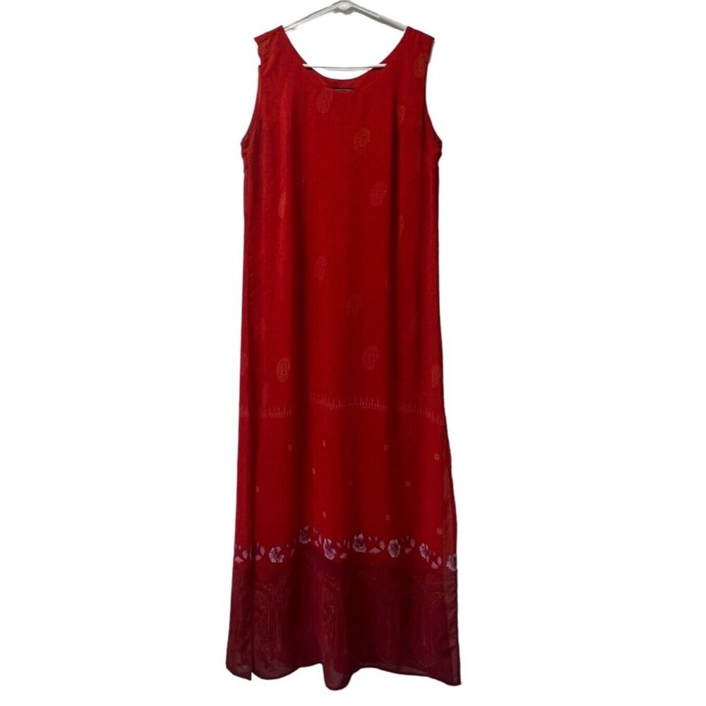 A WILD THYME Maxi Dress Women Size 6 Red Floral Hawaiian Island Beach Travel